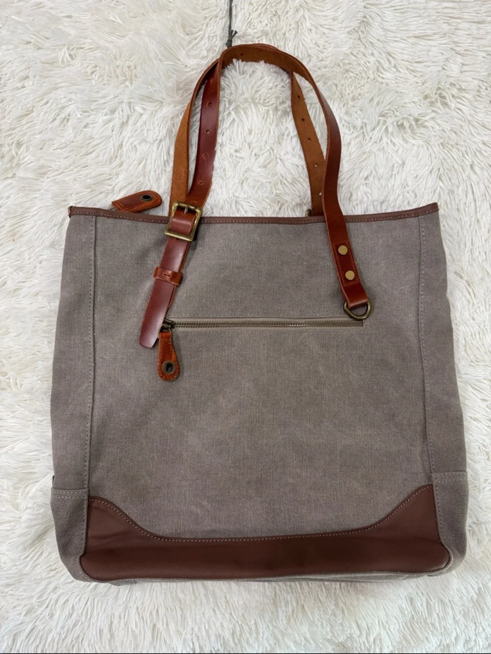 TSD Red wood Canvas Tote with Leather Trim and Brown Leather Handles